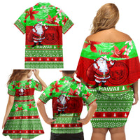 Personalised Hawaii Christmas Family Matching Off Shoulder Short Dress and Hawaiian Shirt Mele Kalikimaka Hawaiian Santa Tropical Vibes LT14 - Polynesian Pride