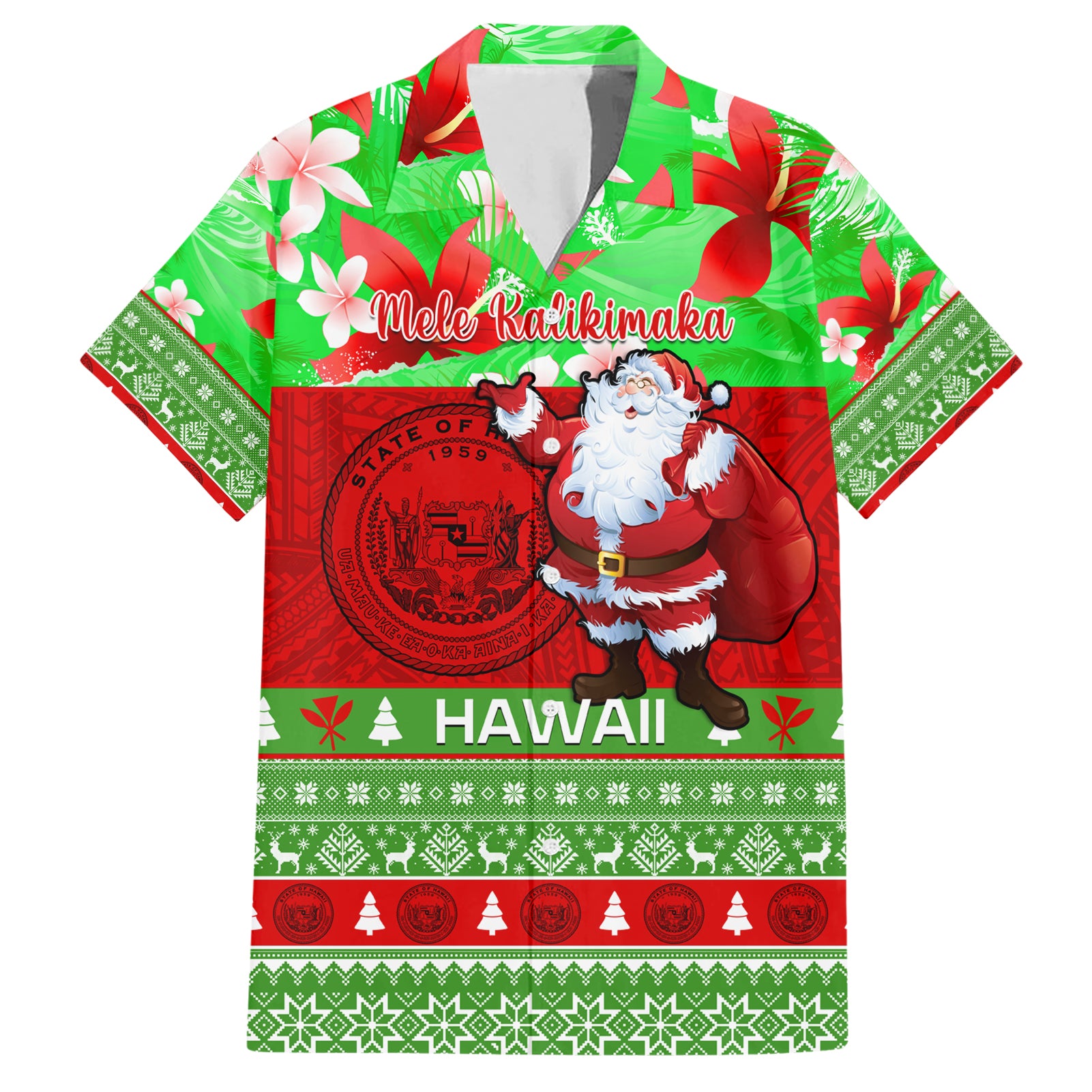 Personalised Hawaii Christmas Hawaiian Shirt Mele Kalikimaka Hawaiian Santa Tropical Vibes LT14 Red - Polynesian Pride