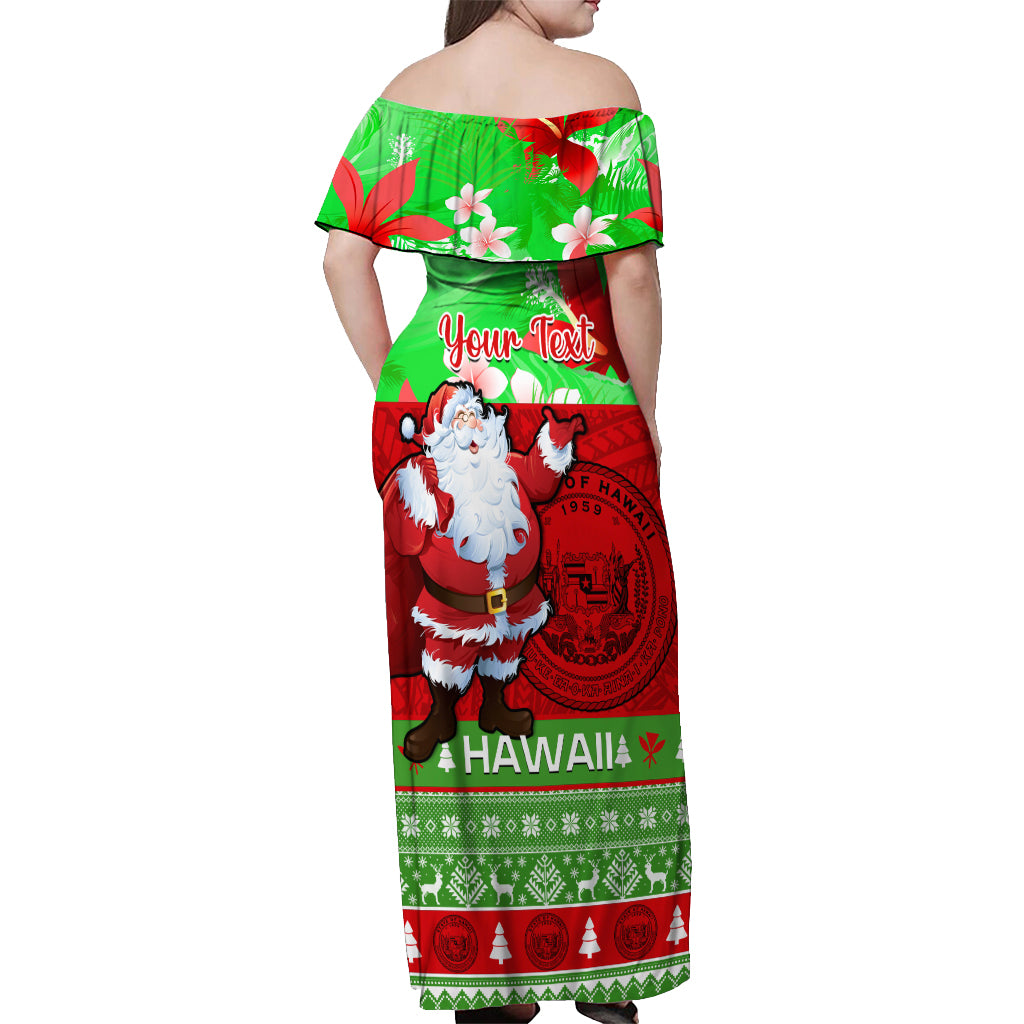 Personalised Hawaii Christmas Off Shoulder Maxi Dress Mele Kalikimaka Hawaiian Santa Tropical Vibes LT14 - Polynesian Pride