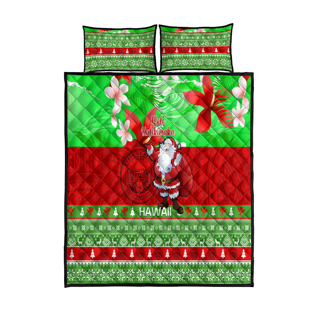 Personalised Hawaii Christmas Quilt Bed Set Mele Kalikimaka Hawaiian Santa Tropical Vibes LT14 Red - Polynesian Pride