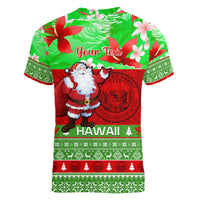 Personalised Hawaii Christmas Women V Neck T Shirt Mele Kalikimaka Hawaiian Santa Tropical Vibes LT14 - Polynesian Pride