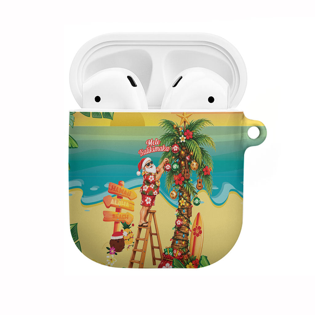 Hawaii Christmas Mele Kalikimaka AirPods Case Santa Decorating Xmas Palm Tree Tropical Vibes LT14 Multicolor - Polynesian Pride
