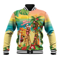 Hawaii Christmas Mele Kalikimaka Baseball Jacket Santa Decorating Xmas Palm Tree Tropical Vibes LT14 Unisex Multicolor - Polynesian Pride