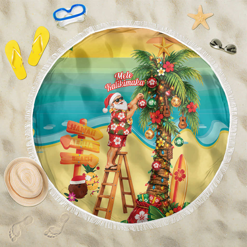 Hawaii Christmas Mele Kalikimaka Beach Blanket Santa Decorating Xmas Palm Tree Tropical Vibes LT14 One Size 150cm Multicolor - Polynesian Pride