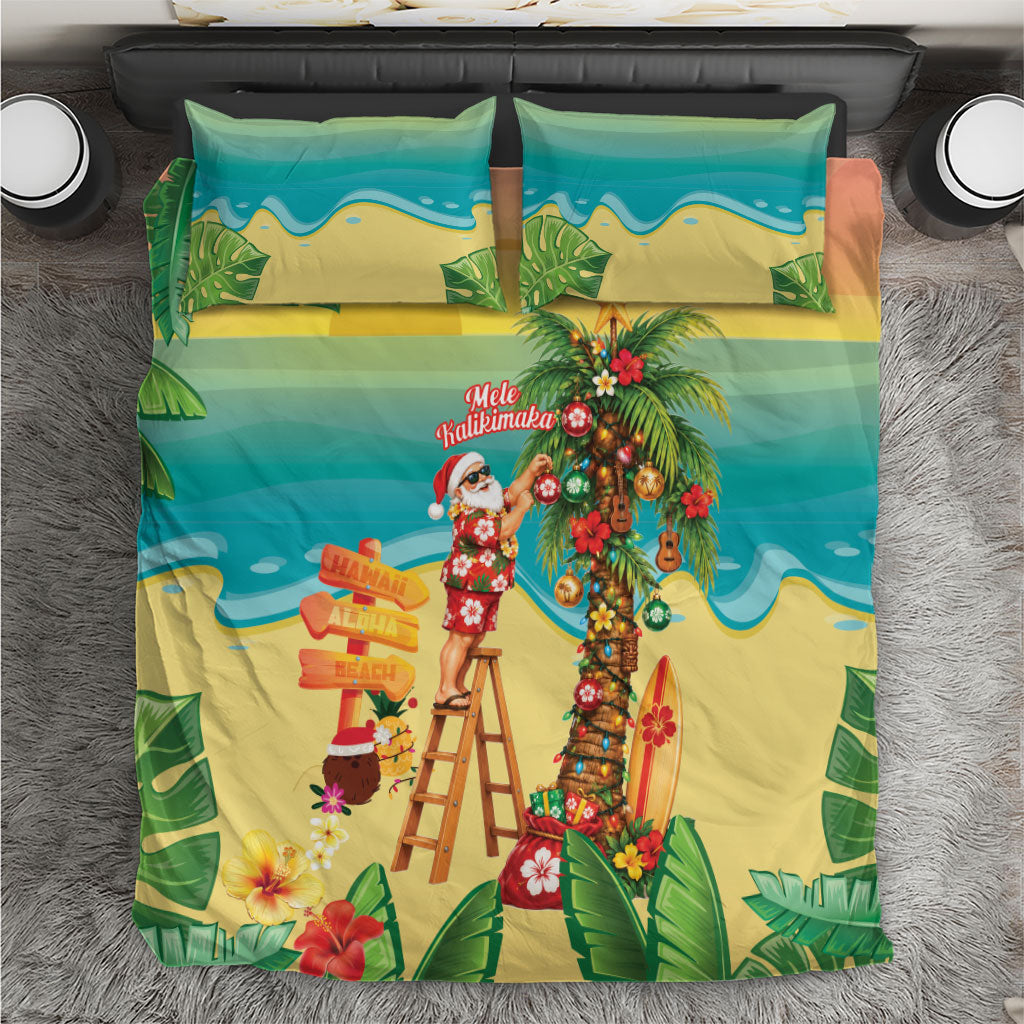 Hawaii Christmas Mele Kalikimaka Bedding Set Santa Decorating Xmas Palm Tree Tropical Vibes LT14 Multicolor - Polynesian Pride