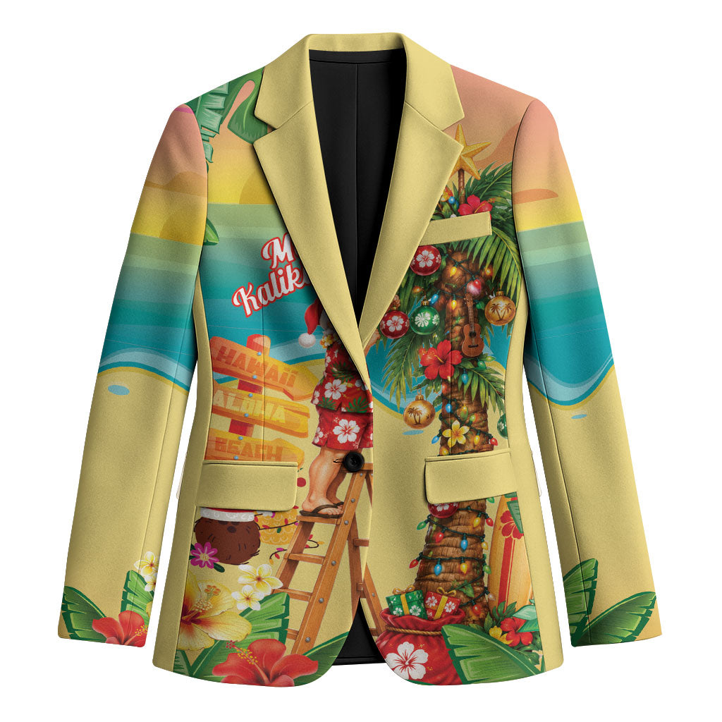Hawaii Christmas Mele Kalikimaka Blazer Santa Decorating Xmas Palm Tree Tropical Vibes LT14 Unisex Multicolor - Polynesian Pride