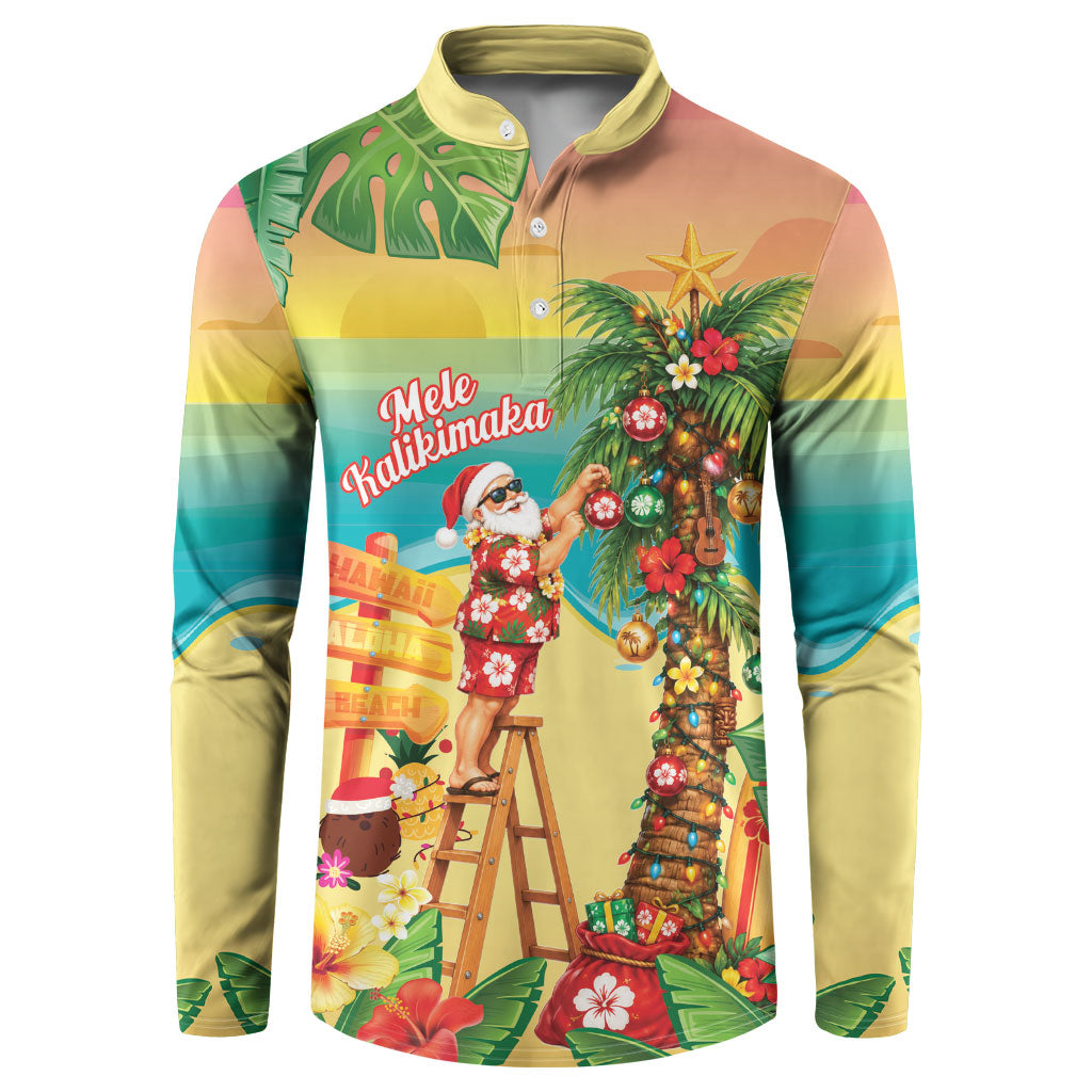 Hawaii Christmas Mele Kalikimaka Button Sweatshirt Santa Decorating Xmas Palm Tree Tropical Vibes LT14 Multicolor - Polynesian Pride