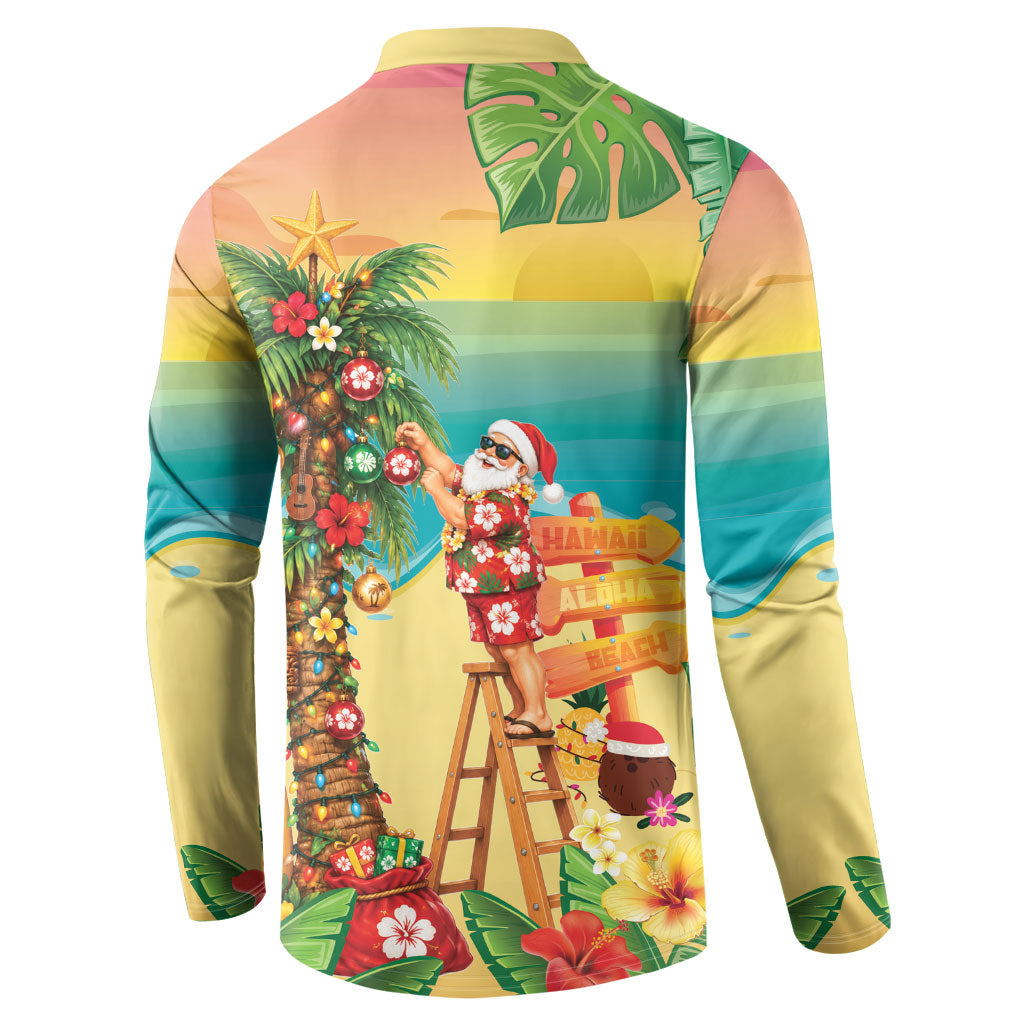Hawaii Christmas Mele Kalikimaka Button Sweatshirt Santa Decorating Xmas Palm Tree Tropical Vibes LT14 - Polynesian Pride