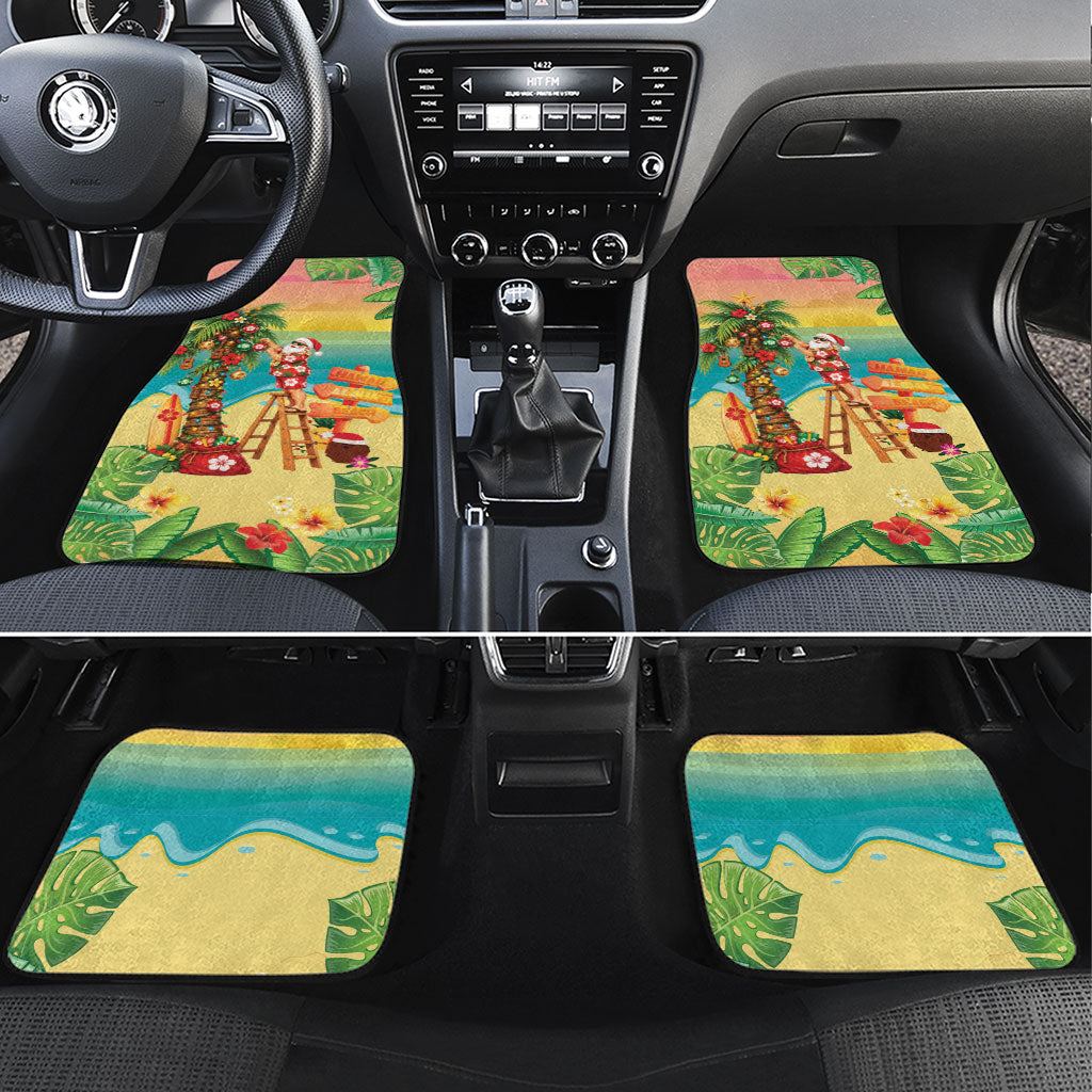 Hawaii Christmas Mele Kalikimaka Car Mats Santa Decorating Xmas Palm Tree Tropical Vibes LT14 Set 4pcs Multicolor - Polynesian Pride