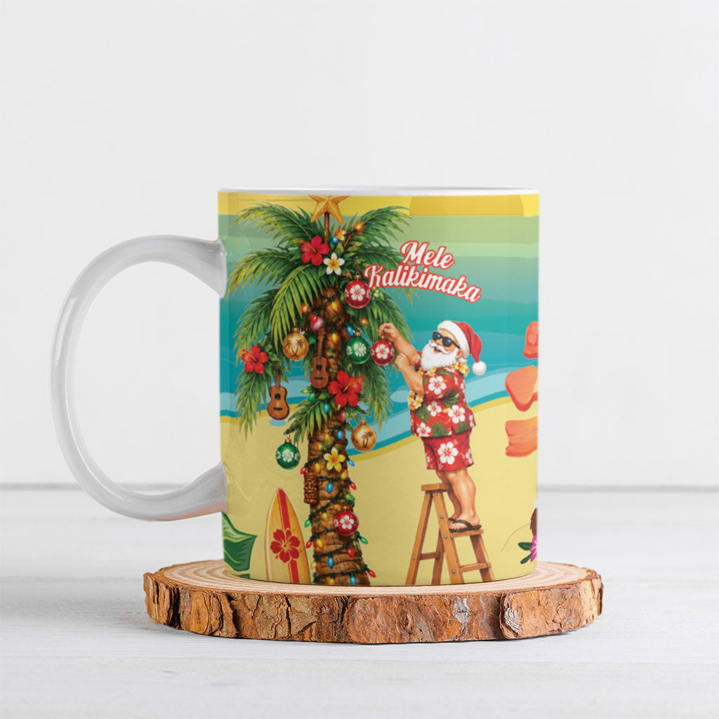 Hawaii Christmas Mele Kalikimaka Ceramic Mug Santa Decorating Xmas Palm Tree Tropical Vibes LT14 Multicolor - Polynesian Pride
