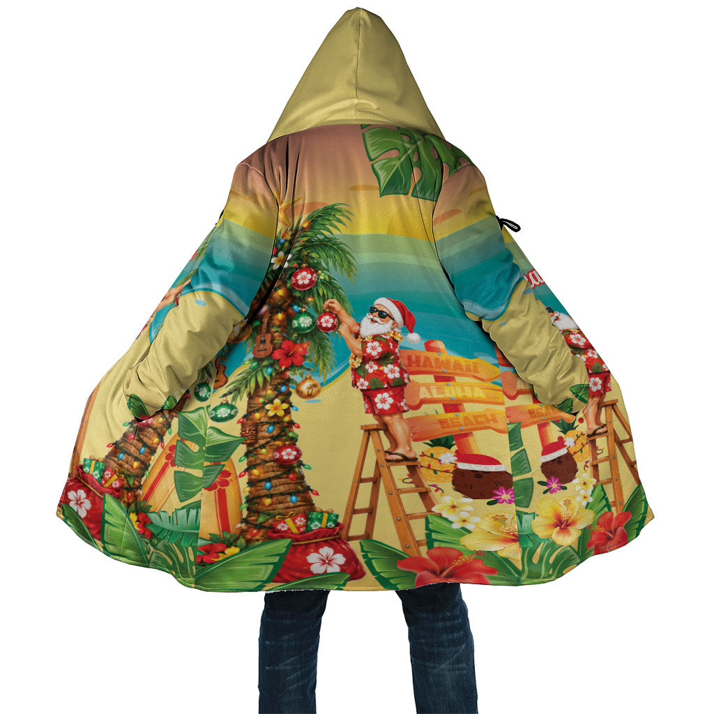 Hawaii Christmas Mele Kalikimaka Cloak Santa Decorating Xmas Palm Tree Tropical Vibes LT14 Unisex Multicolor - Polynesian Pride