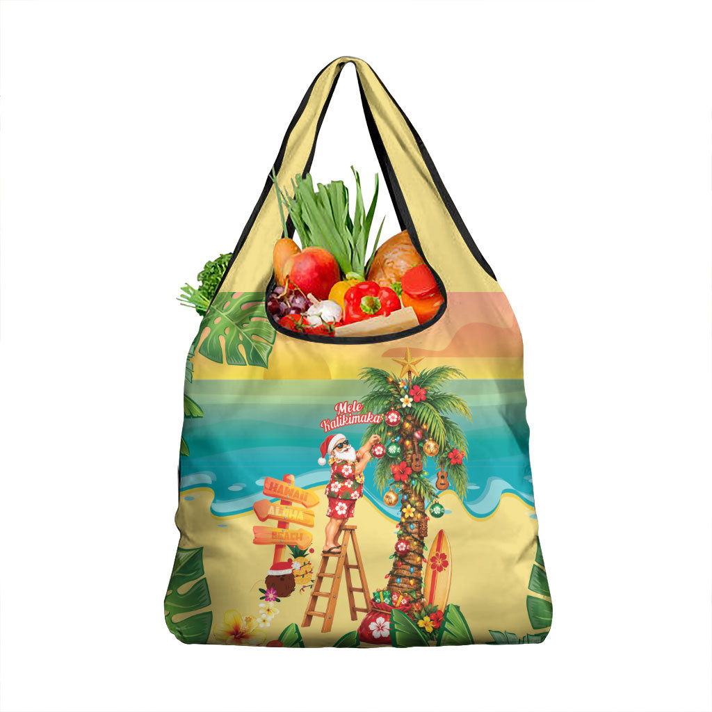 Hawaii Christmas Mele Kalikimaka Grocery Bag Santa Decorating Xmas Palm Tree Tropical Vibes LT14 1-pack One Size Multicolor - Polynesian Pride