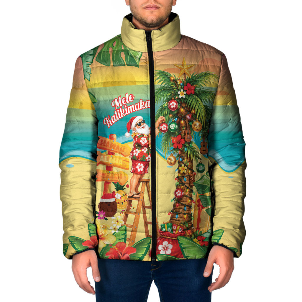 Hawaii Christmas Mele Kalikimaka Padded Jacket Santa Decorating Xmas Palm Tree Tropical Vibes LT14 Men Multicolor - Polynesian Pride