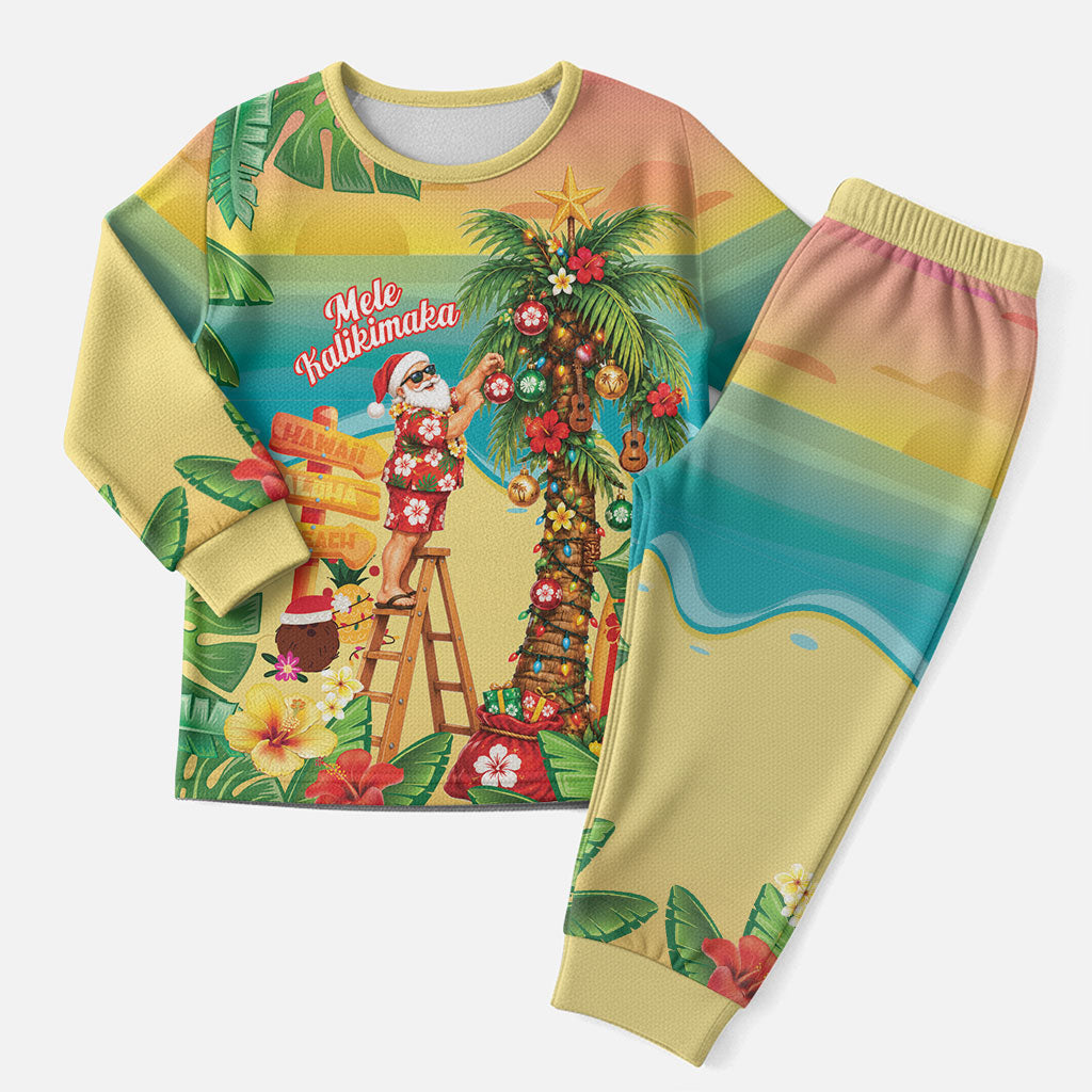 Hawaii Christmas Mele Kalikimaka Christmas Pajama Set Santa Decorating Xmas Palm Tree Tropical Vibes LT14 Men Multicolor - Polynesian Pride