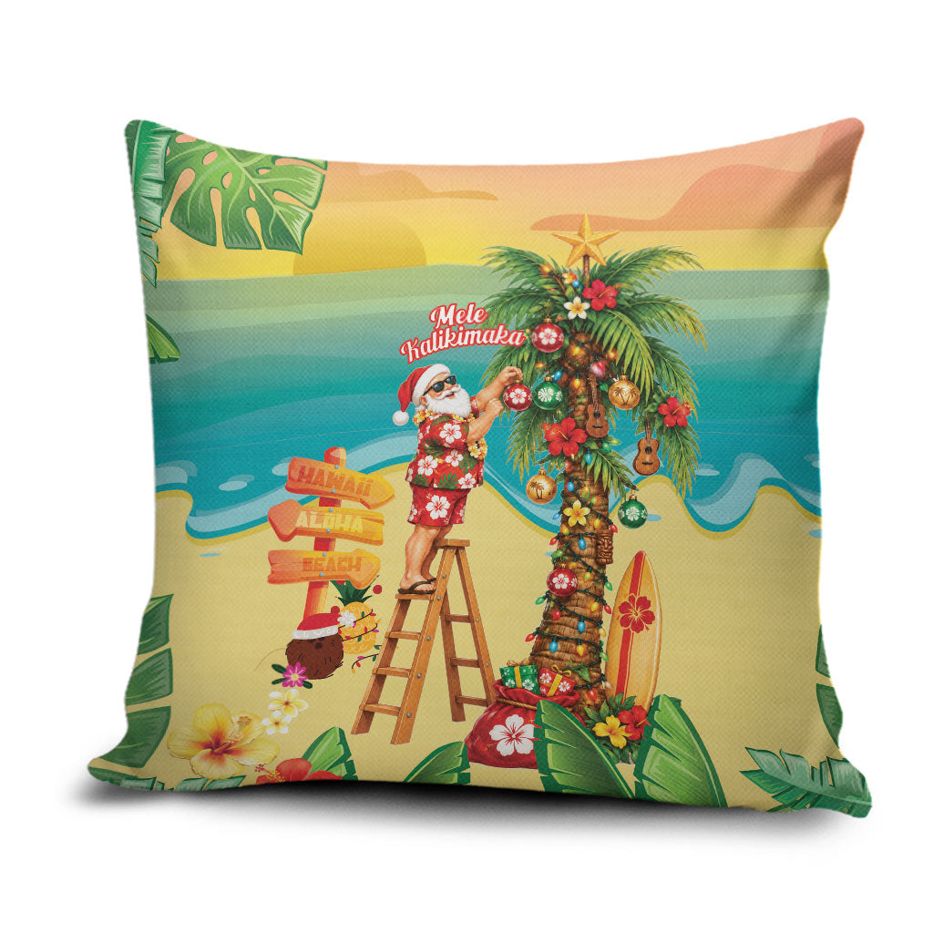 Hawaii Christmas Mele Kalikimaka Pillow Cover Santa Decorating Xmas Palm Tree Tropical Vibes LT14 Multicolor - Polynesian Pride