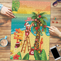 Hawaii Christmas Mele Kalikimaka Puzzle Santa Decorating Xmas Palm Tree Tropical Vibes LT14 Multicolor - Polynesian Pride