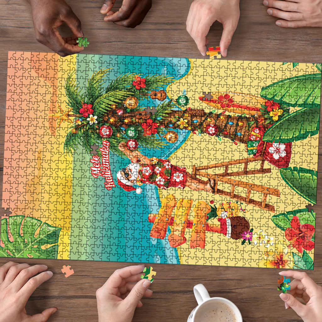 Hawaii Christmas Mele Kalikimaka Puzzle Santa Decorating Xmas Palm Tree Tropical Vibes LT14 - Polynesian Pride
