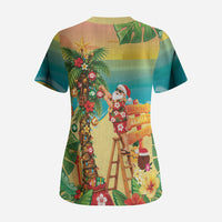 Hawaii Christmas Mele Kalikimaka Scrub Top Santa Decorating Xmas Palm Tree Tropical Vibes LT14 - Polynesian Pride