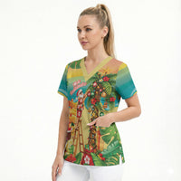 Hawaii Christmas Mele Kalikimaka Scrub Top Santa Decorating Xmas Palm Tree Tropical Vibes LT14 - Polynesian Pride