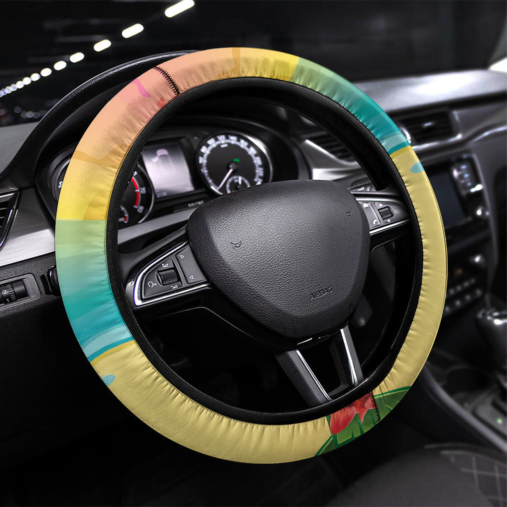 Hawaii Christmas Mele Kalikimaka Steering Wheel Cover Santa Decorating Xmas Palm Tree Tropical Vibes LT14 Universal Fit Multicolor - Polynesian Pride