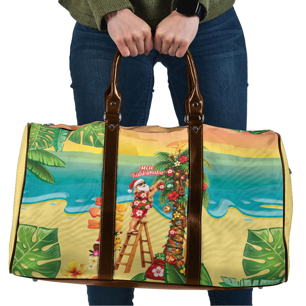 Hawaii Christmas Mele Kalikimaka Travel Bag Santa Decorating Xmas Palm Tree Tropical Vibes LT14 Multicolor - Polynesian Pride