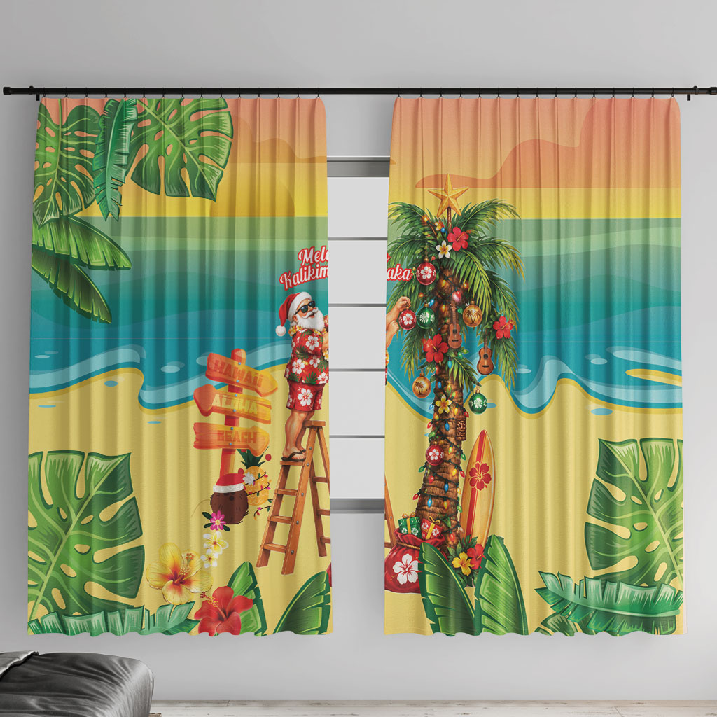 Hawaii Christmas Mele Kalikimaka Window Curtain Santa Decorating Xmas Palm Tree Tropical Vibes LT14 With Hooks Multicolor - Polynesian Pride