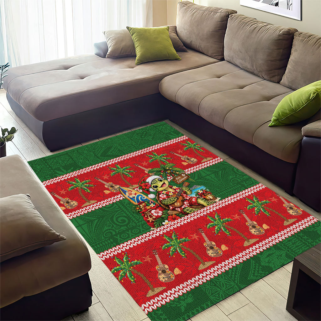 Hawaii Christmas Mele Kalikimaka Area Rug Aloha Turtle Santa With Ukulele LT14 - Polynesian Pride