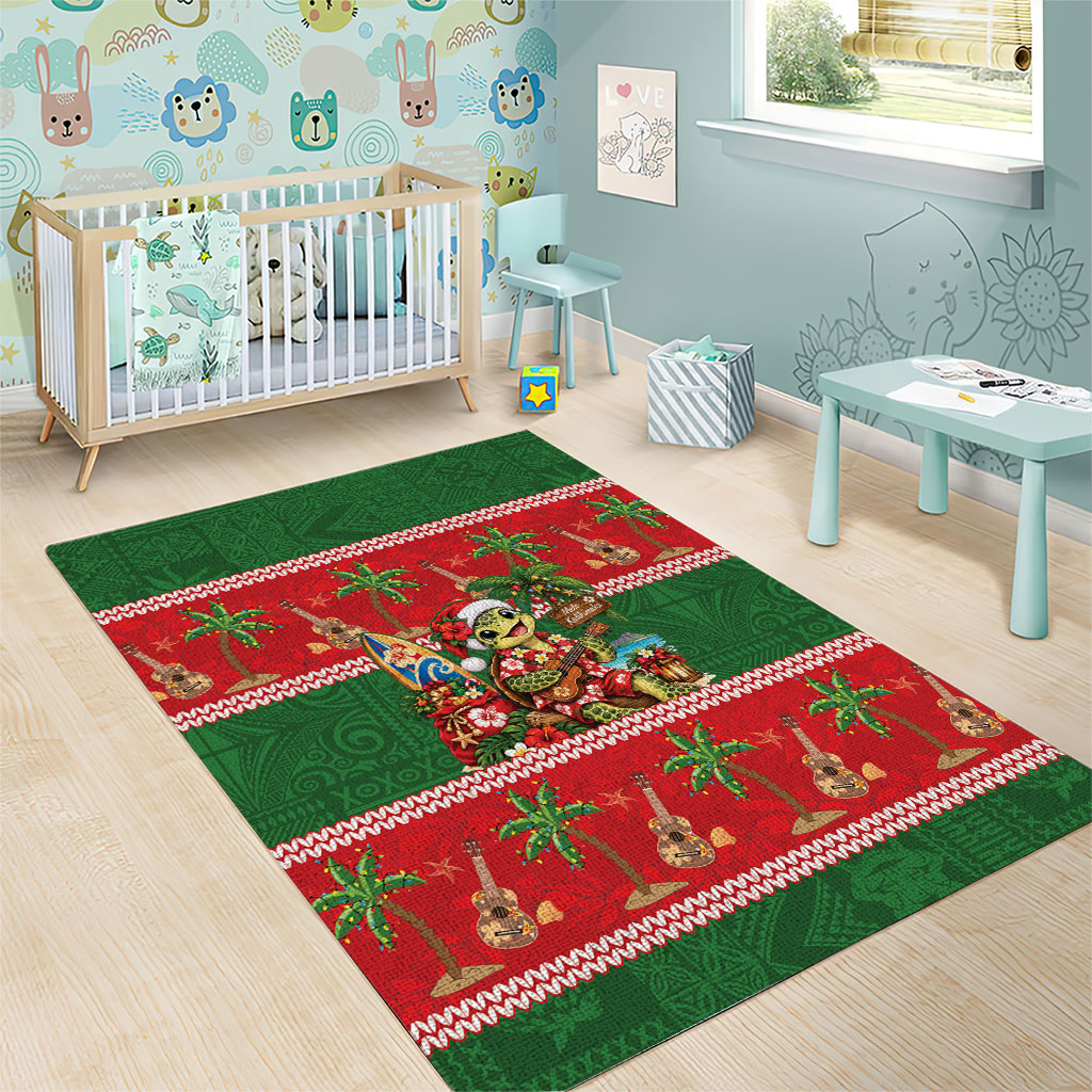 Hawaii Christmas Mele Kalikimaka Area Rug Aloha Turtle Santa With Ukulele LT14 - Polynesian Pride