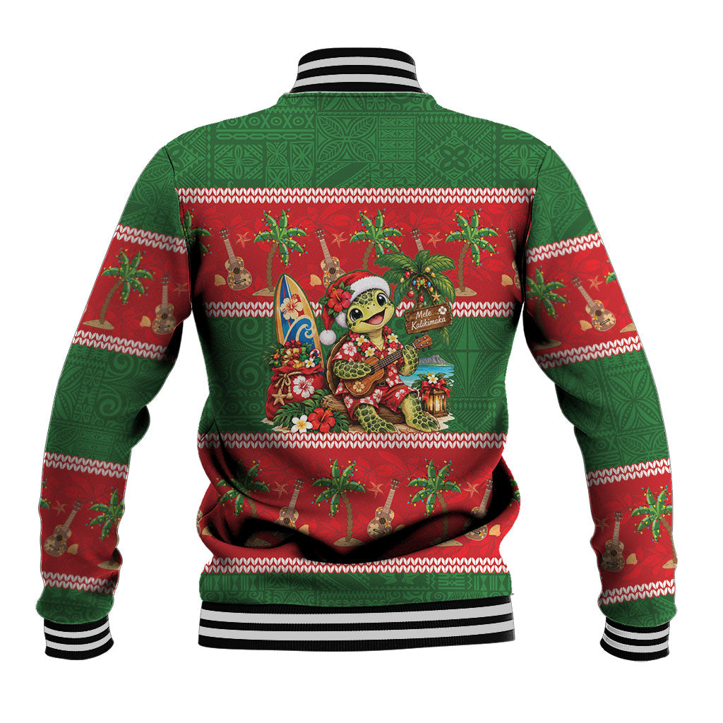 Hawaii Christmas Mele Kalikimaka Baseball Jacket Aloha Turtle Santa With Ukulele LT14 - Polynesian Pride