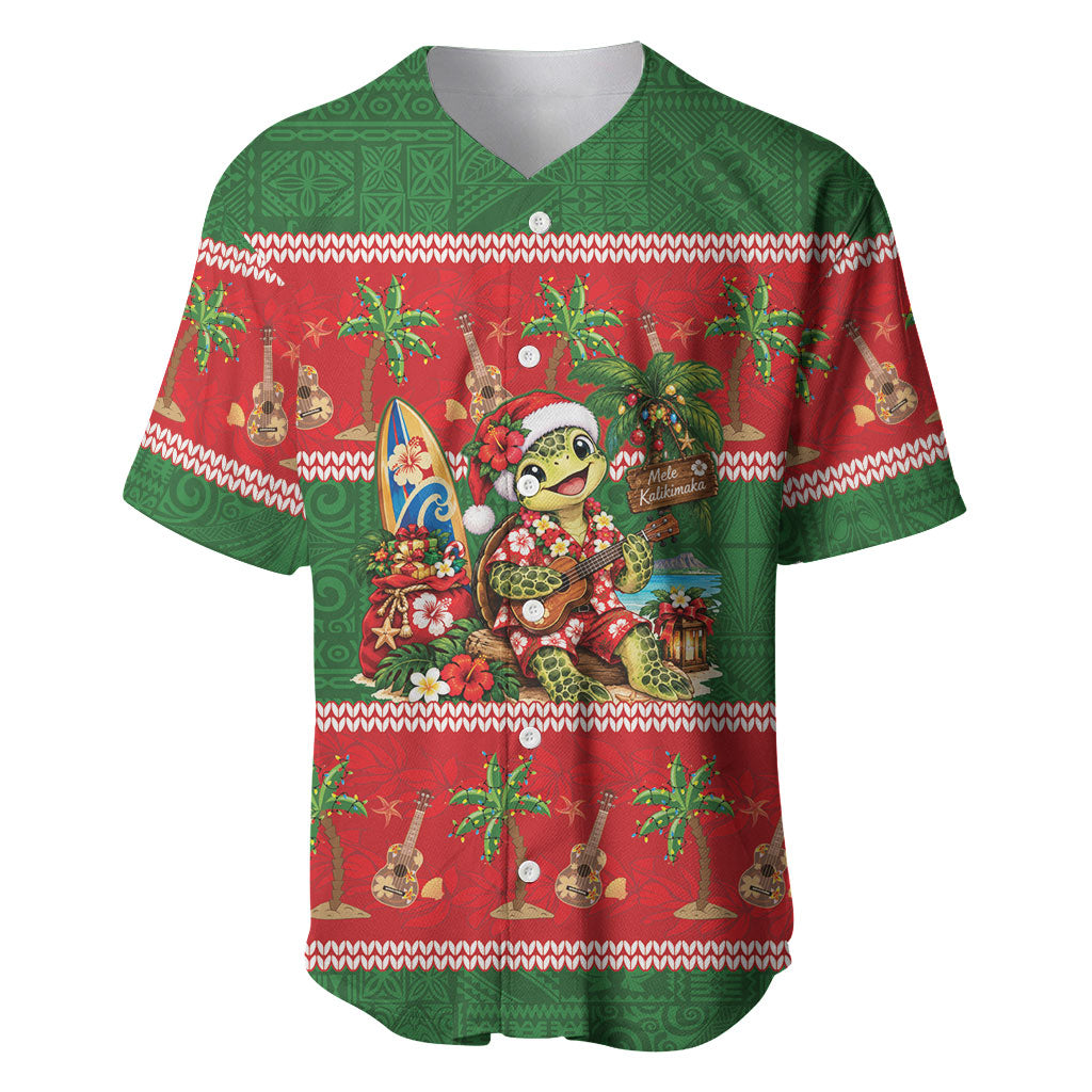 Hawaii Christmas Mele Kalikimaka Baseball Jersey Aloha Turtle Santa With Ukulele LT14 Red - Polynesian Pride