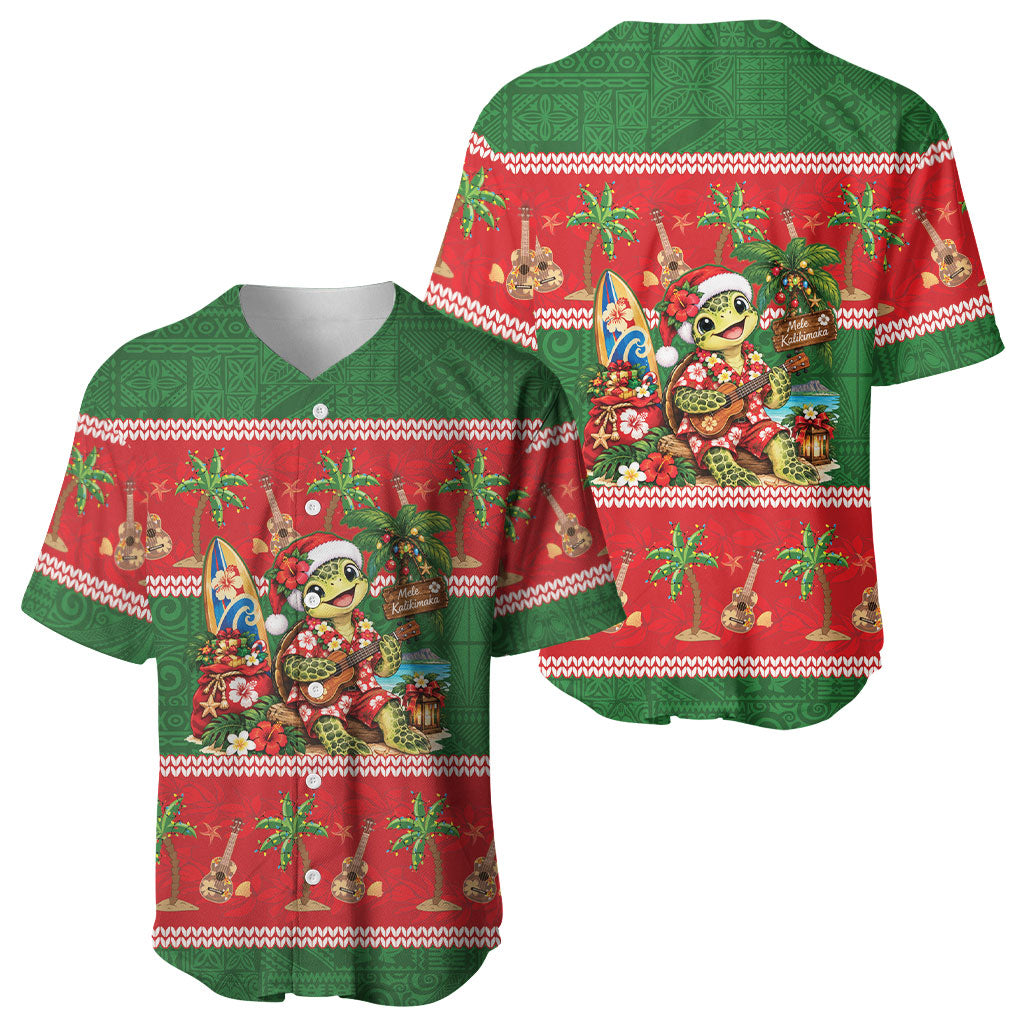 Hawaii Christmas Mele Kalikimaka Baseball Jersey Aloha Turtle Santa With Ukulele LT14 - Polynesian Pride