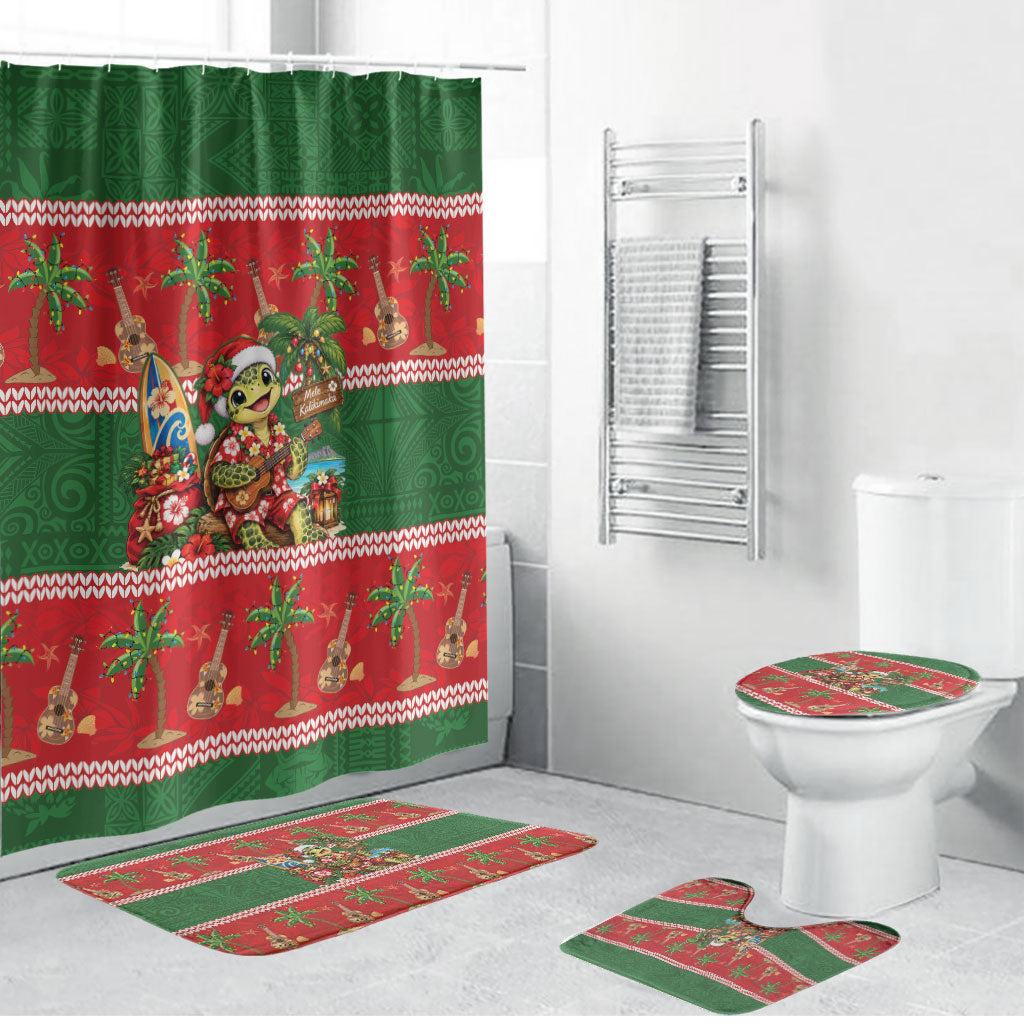 Hawaii Christmas Mele Kalikimaka Bathroom Set Aloha Turtle Santa With Ukulele LT14 Bathroom Set (4 pcs) Red - Polynesian Pride