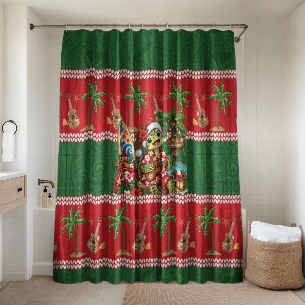 Hawaii Christmas Mele Kalikimaka Bathroom Set Aloha Turtle Santa With Ukulele LT14 Shower Curtain Only Red - Polynesian Pride