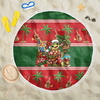 Hawaii Christmas Mele Kalikimaka Beach Blanket Aloha Turtle Santa With Ukulele LT14 One Size 150cm Red - Polynesian Pride