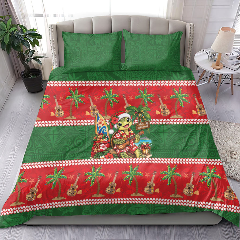 Hawaii Christmas Mele Kalikimaka Bedding Set Aloha Turtle Santa With Ukulele LT14 - Polynesian Pride