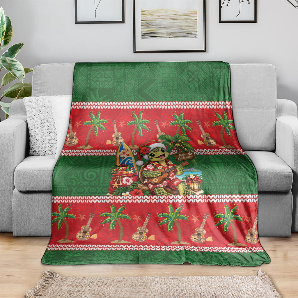 Hawaii Christmas Mele Kalikimaka Blanket Aloha Turtle Santa With Ukulele LT14 - Polynesian Pride