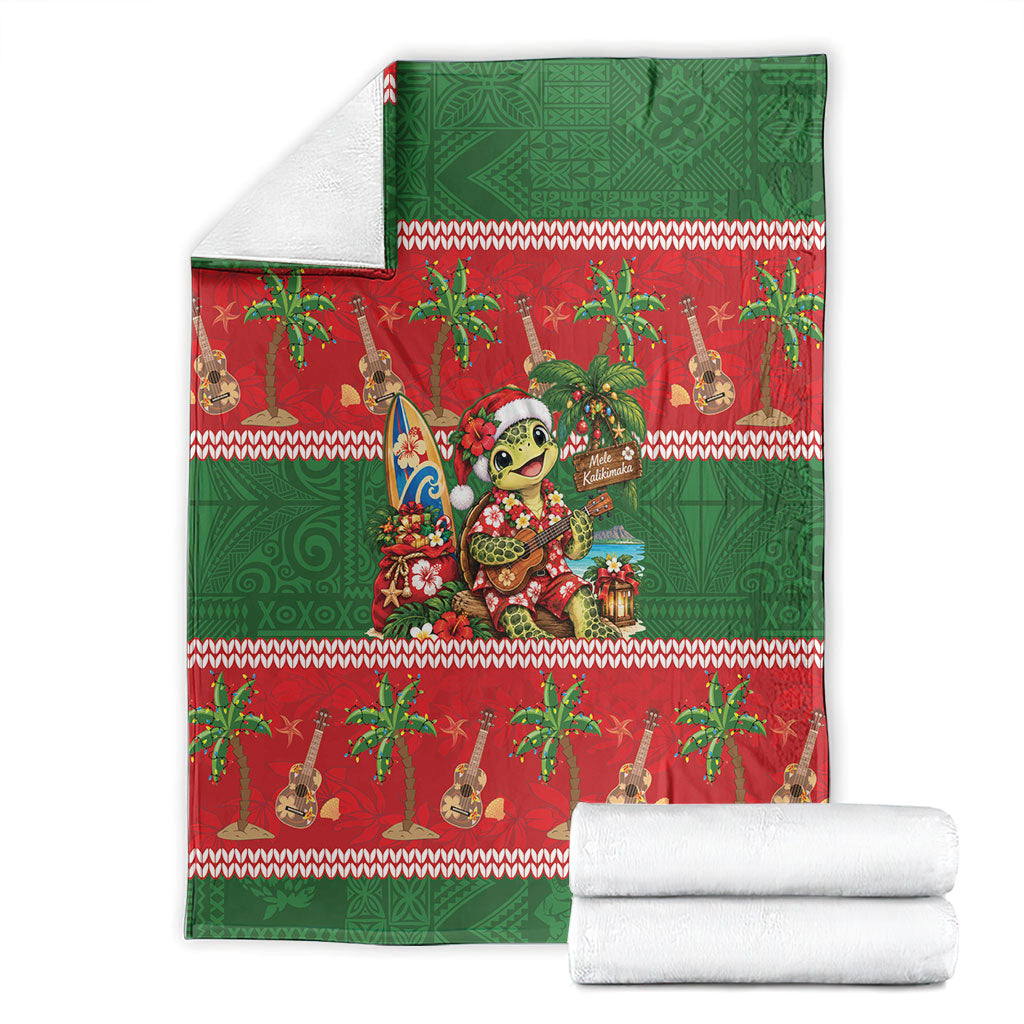 Hawaii Christmas Mele Kalikimaka Blanket Aloha Turtle Santa With Ukulele LT14 - Polynesian Pride