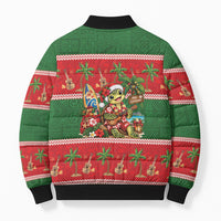 Hawaii Christmas Mele Kalikimaka Bomber Puffer Jacket Aloha Turtle Santa With Ukulele LT14 - Polynesian Pride
