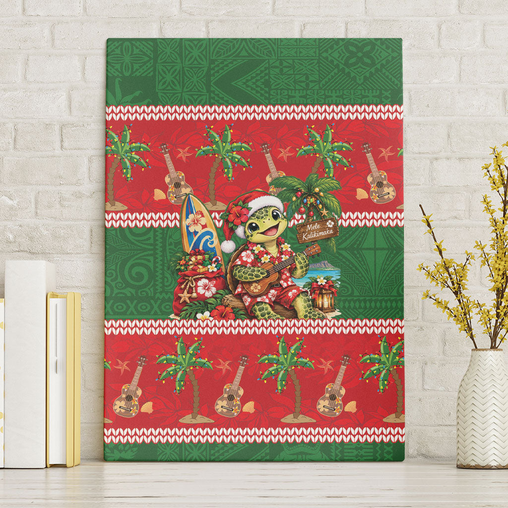 Hawaii Christmas Mele Kalikimaka Canvas Wall Art Aloha Turtle Santa With Ukulele LT14 Without Frame Red - Polynesian Pride