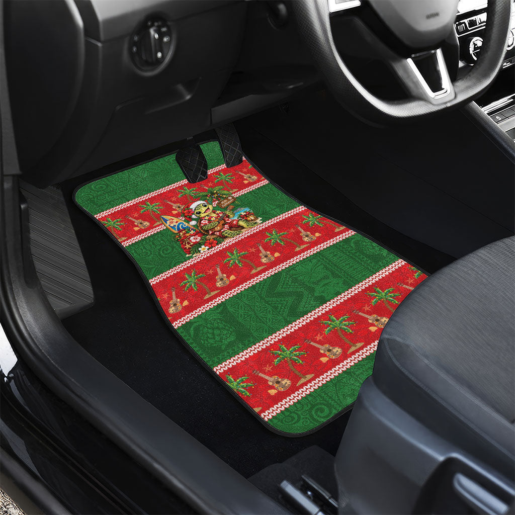 Hawaii Christmas Mele Kalikimaka Car Mats Aloha Turtle Santa With Ukulele LT14 - Polynesian Pride