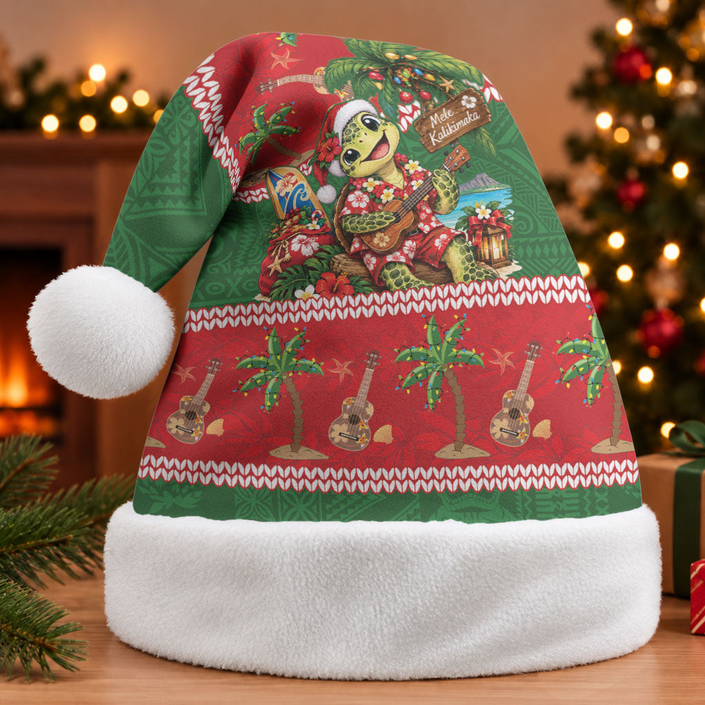 Hawaii Christmas Mele Kalikimaka Christmas Santa Hat Aloha Turtle Santa With Ukulele LT14 Without Fur Red - Polynesian Pride