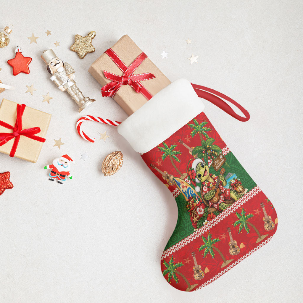 Hawaii Christmas Mele Kalikimaka Christmas Stocking Aloha Turtle Santa With Ukulele LT14 - Polynesian Pride