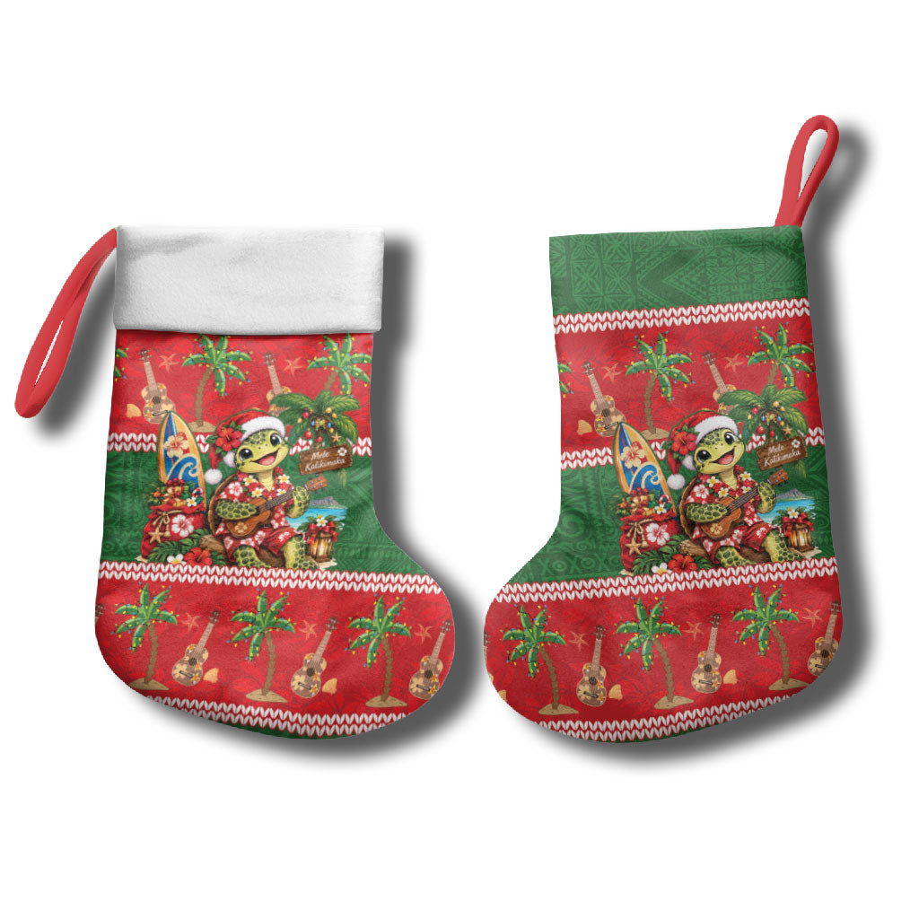 Hawaii Christmas Mele Kalikimaka Christmas Stocking Aloha Turtle Santa With Ukulele LT14 - Polynesian Pride