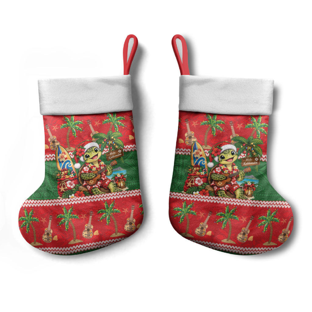 Hawaii Christmas Mele Kalikimaka Christmas Stocking Aloha Turtle Santa With Ukulele LT14 - Polynesian Pride
