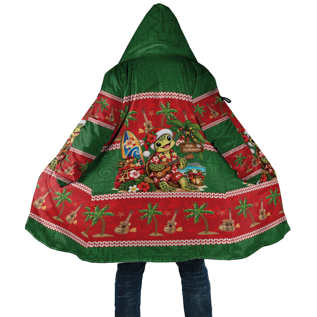 Hawaii Christmas Mele Kalikimaka Cloak Aloha Turtle Santa With Ukulele LT14 Unisex Red - Polynesian Pride