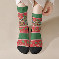 Hawaii Christmas Mele Kalikimaka Crew Socks Aloha Turtle Santa With Ukulele LT14 Crew Socks Red - Polynesian Pride