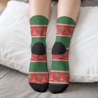 Hawaii Christmas Mele Kalikimaka Crew Socks Aloha Turtle Santa With Ukulele LT14 - Polynesian Pride