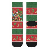 Hawaii Christmas Mele Kalikimaka Crew Socks Aloha Turtle Santa With Ukulele LT14 - Polynesian Pride