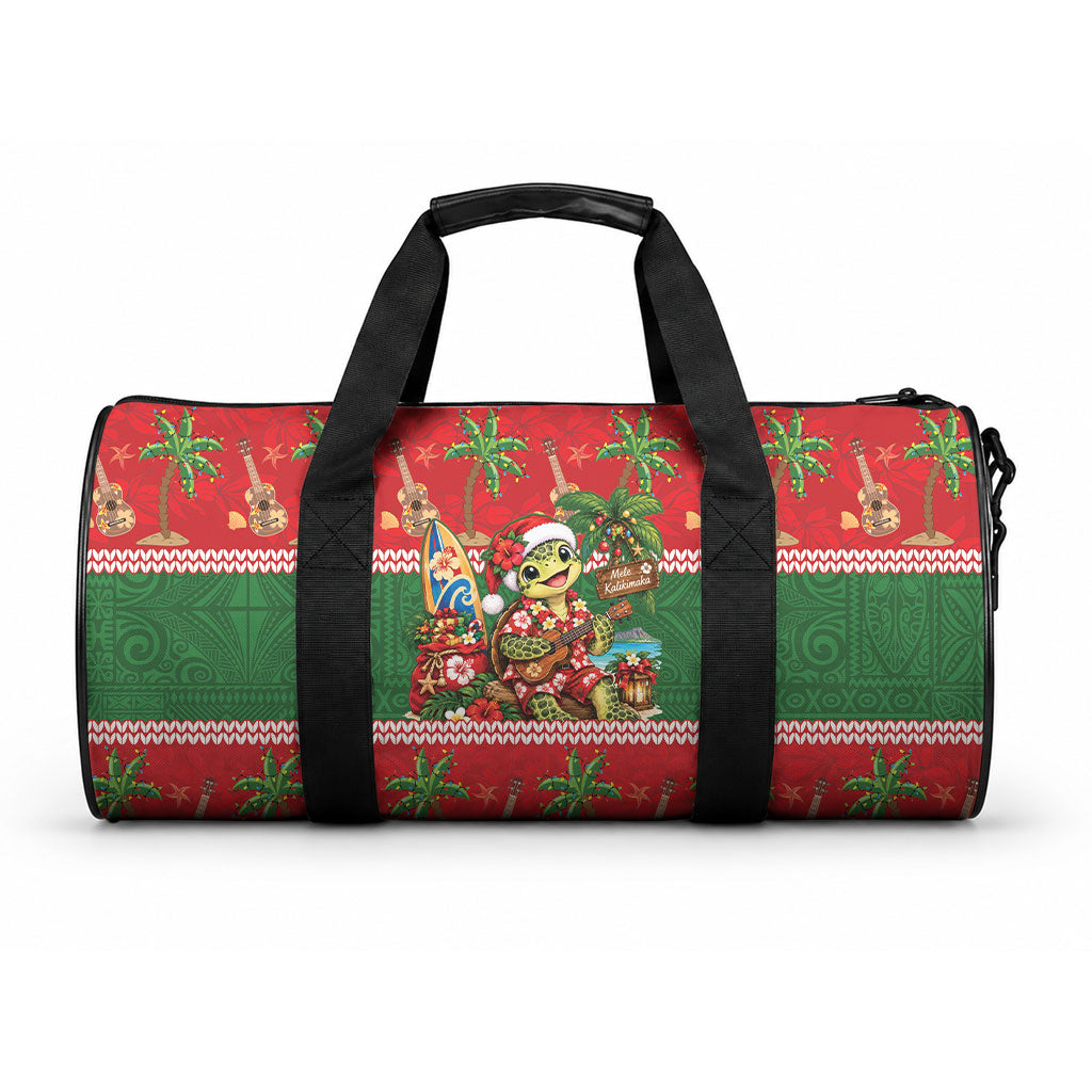 Hawaii Christmas Mele Kalikimaka Duffle Bag Aloha Turtle Santa With Ukulele LT14 One size Red - Polynesian Pride
