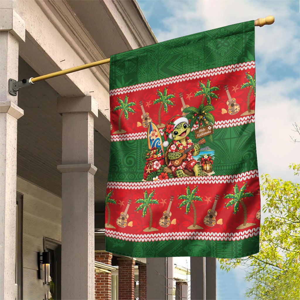 Hawaii Christmas Mele Kalikimaka Garden Flag Aloha Turtle Santa With Ukulele LT14 House Flag Red - Polynesian Pride